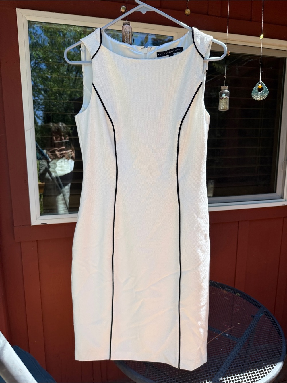 White House Black Market White Midi Dress with Black Piping